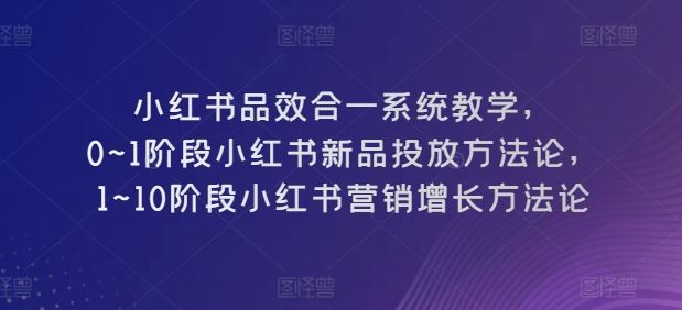 小红书品效合一系统教学，​0~1阶段小红书新品投放方法论，​1~10阶段小红书营销增长方法论-来友网创