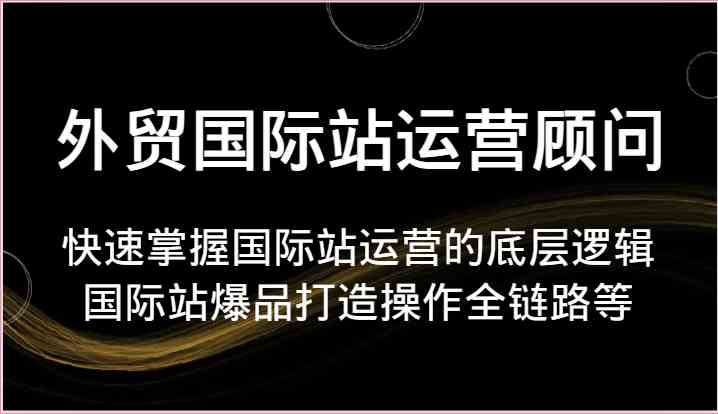 外贸国际站运营顾问-快速掌握国际站运营的底层逻辑，国际站爆品打造操作全链路等-来友网创