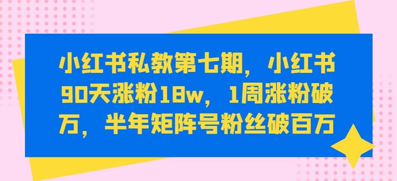 小红书私教第七期，小红书90天涨粉18w，1周涨粉破万，半年矩阵号粉丝破百万-来友网创