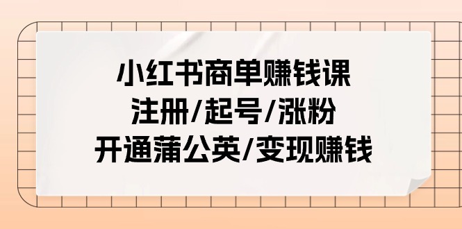 小红书商单赚钱课：注册/起号/涨粉/开通蒲公英/变现赚钱（25节课）-来友网创