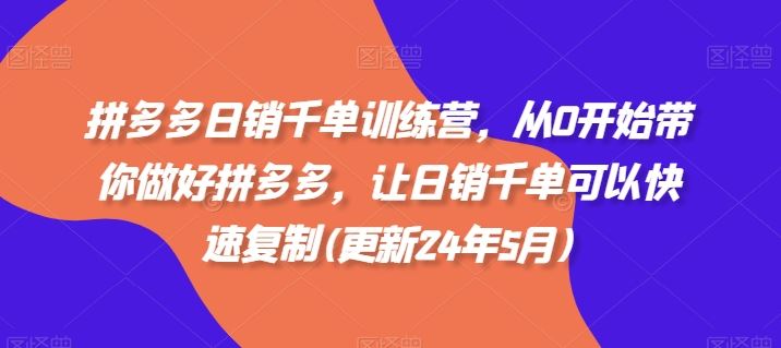 拼多多日销千单训练营，从0开始带你做好拼多多，让日销千单可以快速复制(更新24年5月)-来友网创