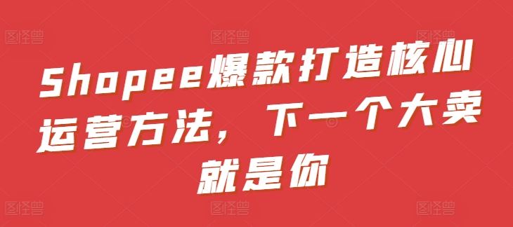 Shopee爆款打造核心运营方法，下一个大卖就是你-来友网创