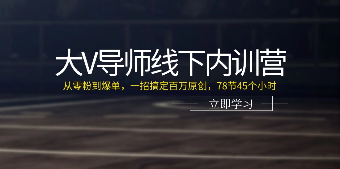 大V导师线下内训营：从零粉到爆单，一招搞定百万原创（78节45个小时）-来友网创