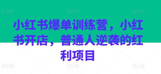 小红书爆单训练营，小红书开店，普通人逆袭的红利项目-来友网创