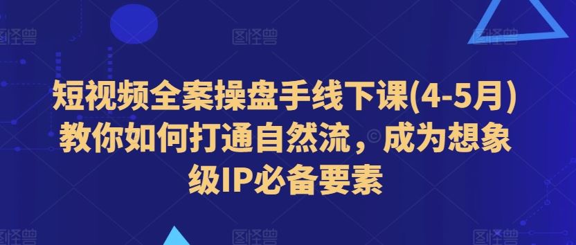 短视频全案操盘手线下课(4-5月)教你如何打通自然流，成为想象级IP必备要素-来友网创