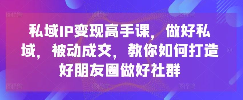 私域IP变现高手课，做好私域，被动成交，教你如何打造好朋友圈做好社群-来友网创