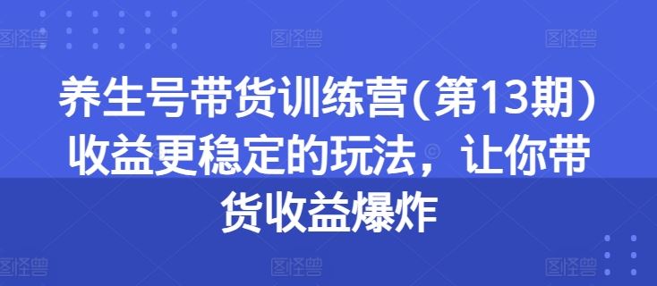 养生号带货训练营(第13期)收益更稳定的玩法，让你带货收益爆炸-来友网创