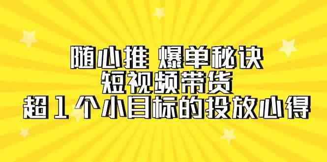 （9687期）随心推 爆单秘诀，短视频带货-超1个小目标的投放心得（7节视频课）-来友网创