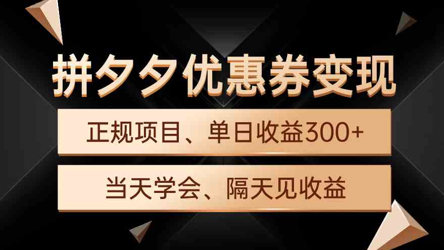 （9749期）拼夕夕优惠券变现，单日收益300+，手机电脑都可操作-来友网创