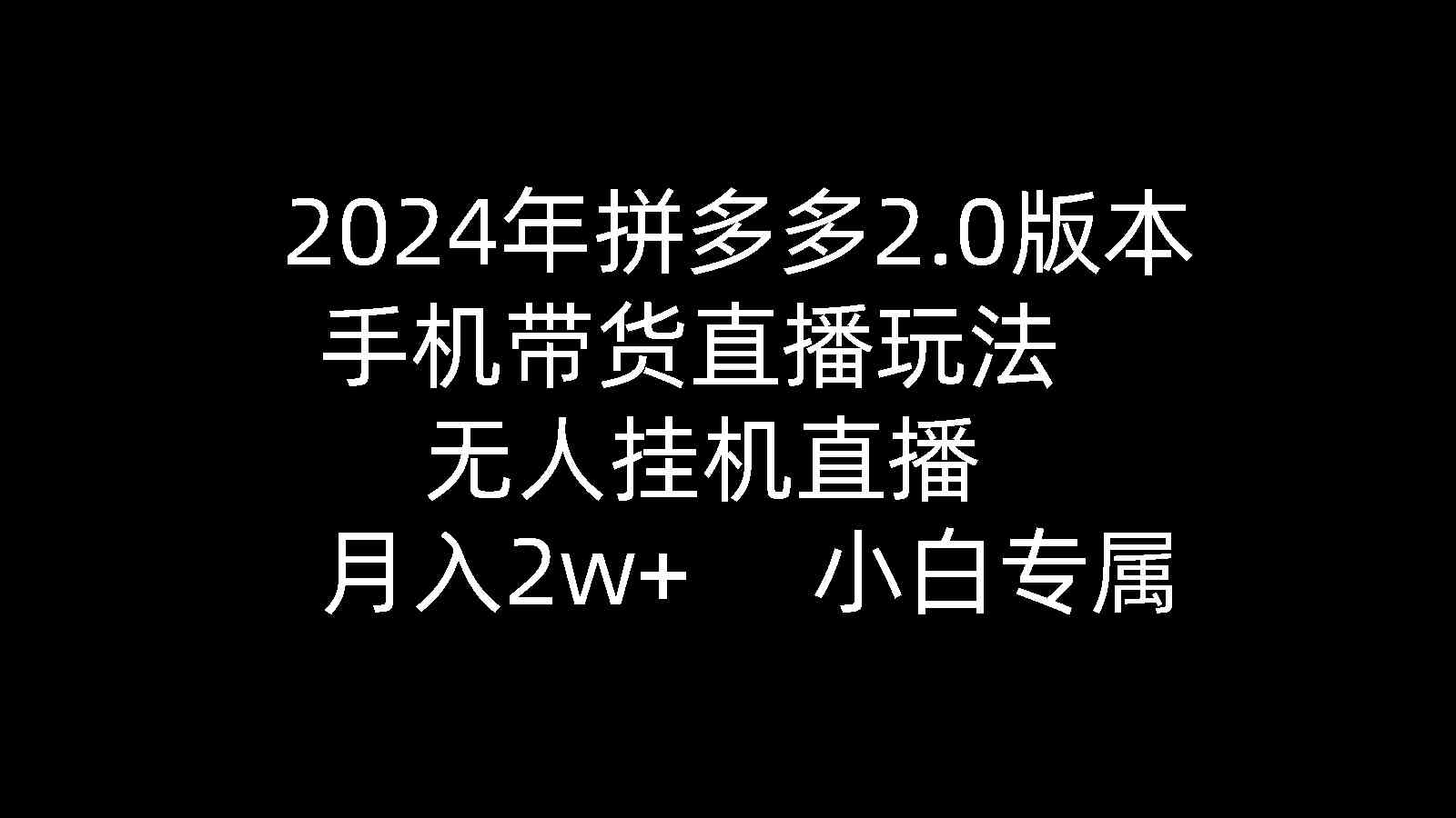 （9768期）2024年拼多多2.0版本，手机带货直播玩法，无人挂机直播， 月入2w+， 小…-来友网创