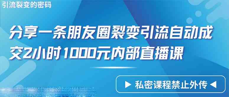 （9850期）仅靠分享一条朋友圈裂变引流自动成交2小时1000内部直播课程-来友网创