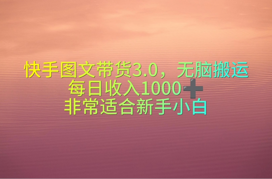 （10252期）快手图文带货3.0，无脑搬运，每日收入1000＋，非常适合新手小白-来友网创