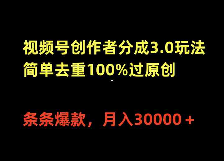 （10001期）视频号创作者分成3.0玩法，简单去重100%过原创，条条爆款，月入30000＋-来友网创