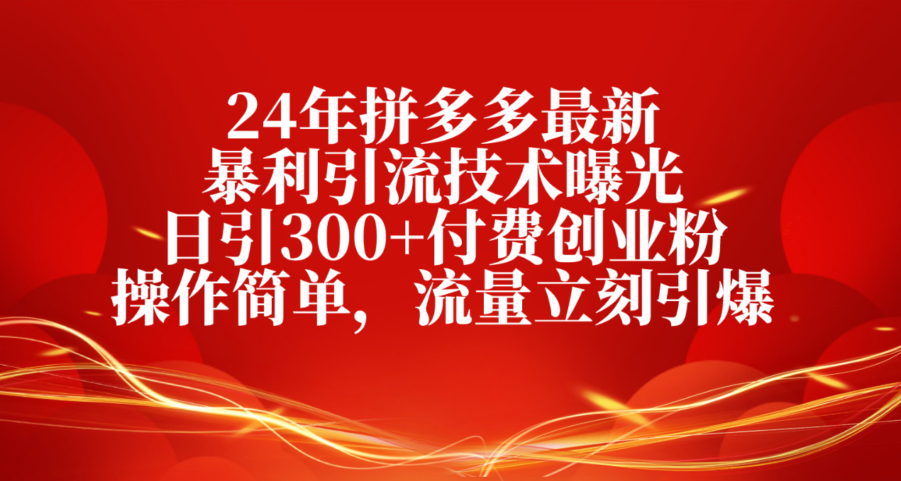 （10559期）24年拼多多最新暴利引流技术曝光，日引300+付费创业粉，操作简单，流量…-来友网创