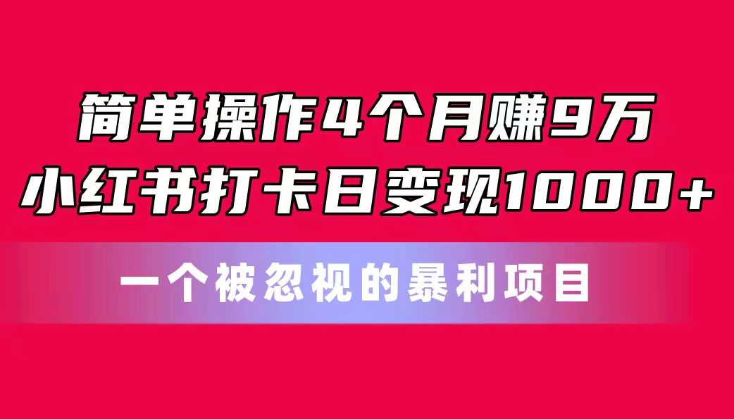 （11048期）简单操作4个月赚9万！小红书打卡日变现1000+！一个被忽视的暴力项目-来友网创