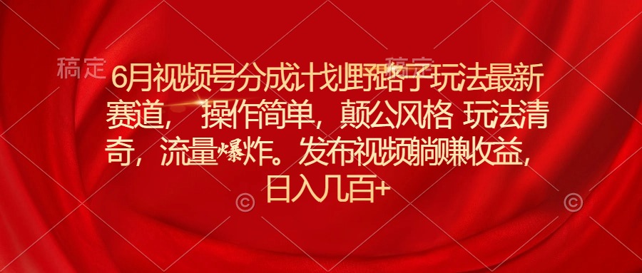 （11040期）6月视频号分成计划野路子玩法最新赛道操作简单，颠公风格玩法清奇，流…-来友网创