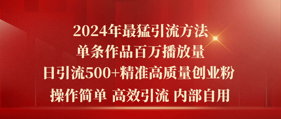 （10920期）2024年最猛暴力引流方法，单条作品百万播放 单日引流500+高质量精准创业粉-来友网创