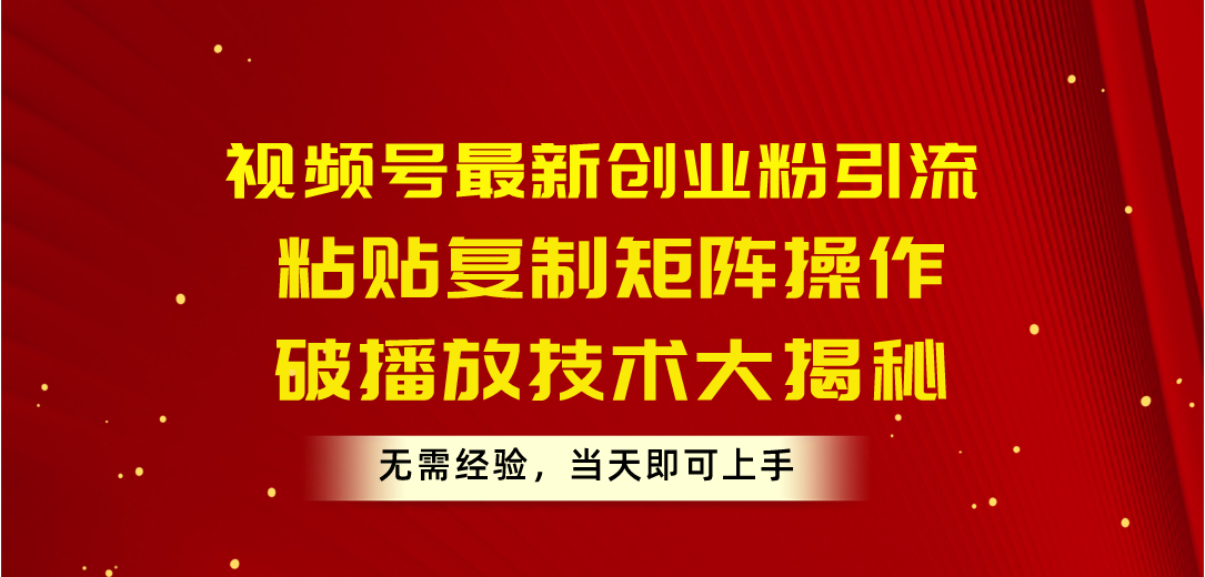 （10803期）视频号最新创业粉引流，粘贴复制矩阵操作，破播放技术大揭秘，无需经验…-来友网创