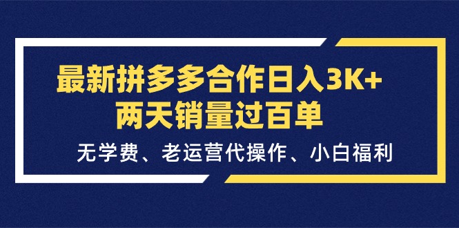 （11291期）最新拼多多合作日入3K+两天销量过百单，无学费、老运营代操作、小白福利-来友网创