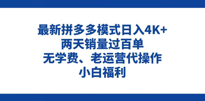 （11189期）拼多多最新模式日入4K+两天销量过百单，无学费、老运营代操作、小白福利-来友网创