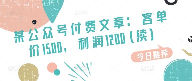 某公众号付费文章：客单价1500，利润1200(续)，市场几乎可以说是空白的-来友网创