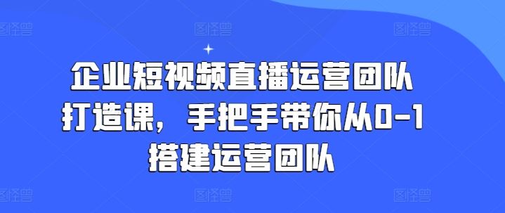 企业短视频直播运营团队打造课，手把手带你从0-1搭建运营团队-来友网创