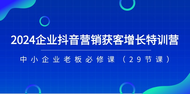 （11349期）2024企业抖音-营销获客增长特训营，中小企业老板必修课（29节课）-来友网创