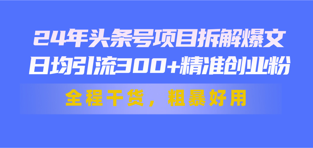 （11397期）24年头条号项目拆解爆文，日均引流300+精准创业粉，全程干货，粗暴好用-来友网创