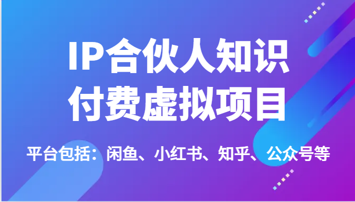 IP合伙人知识付费虚拟项目，包括：闲鱼、小红书、知乎、公众号等（51节）-来友网创