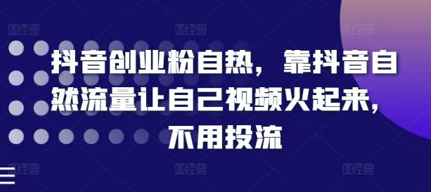 抖音创业粉自热，靠抖音自然流量让自己视频火起来，不用投流-来友网创