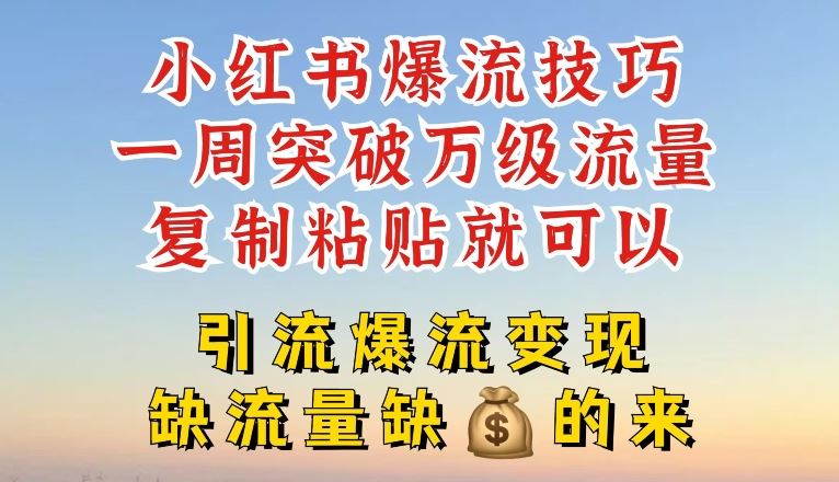 小红书爆流技巧，一周突破万级流量，复制粘贴就可以，引流爆流变现【揭秘】-来友网创