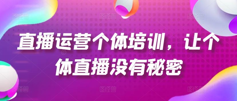 直播运营个体培训，让个体直播没有秘密，起号、货源、单品打爆、投流等玩法-来友网创