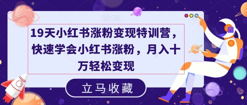 19天小红书涨粉变现特训营，快速学会小红书涨粉，月入十万轻松变现-来友网创