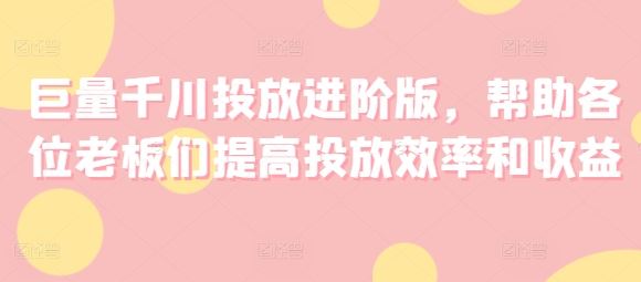 巨量千川投放进阶版，帮助各位老板们提高投放效率和收益-来友网创