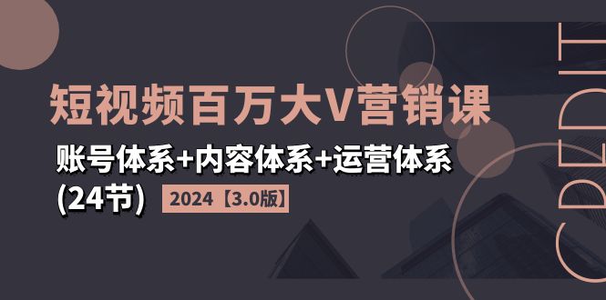 （11795期）2024短视频·百万大V营销课【3.0版】账号体系+内容体系+运营体系(24节)-来友网创