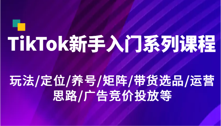 TikTok新手入门系列课程，玩法/定位/养号/矩阵/带货选品/运营思路/广告竞价投放等-来友网创