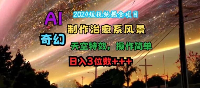 2024短视频掘金项目，AI制作治愈系风景，奇幻天空特效，操作简单，日入3位数【揭秘】-来友网创