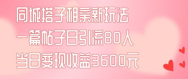 同城搭子相亲新玩法一篇帖子引流80人当日变现3600元(项目教程+实操教程)【揭秘】-来友网创