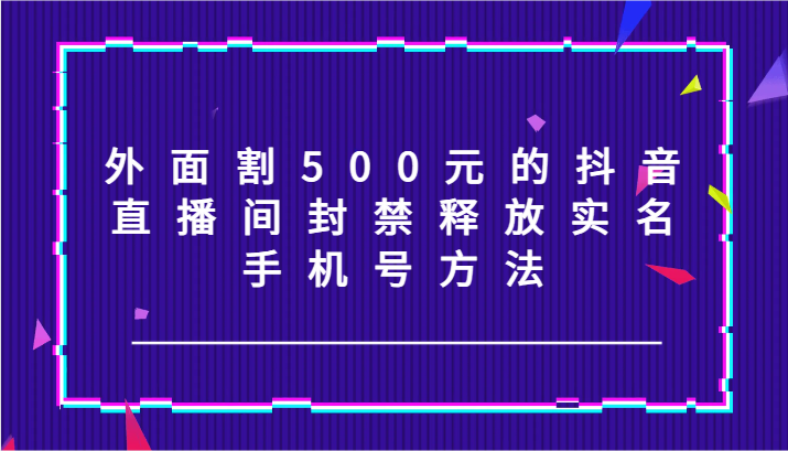 外面割500元的抖音直播间封禁释放实名/手机号方法！-来友网创