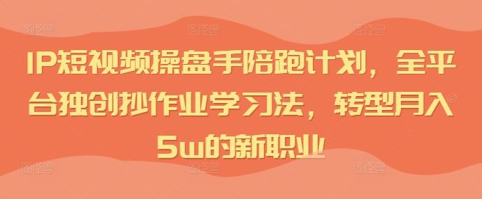 IP短视频操盘手陪跑计划，全平台独创抄作业学习法，转型月入5w的新职业-来友网创