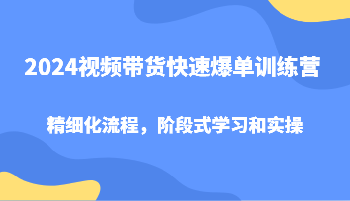 2024视频带货快速爆单训练营，精细化流程，阶段式学习和实操-来友网创