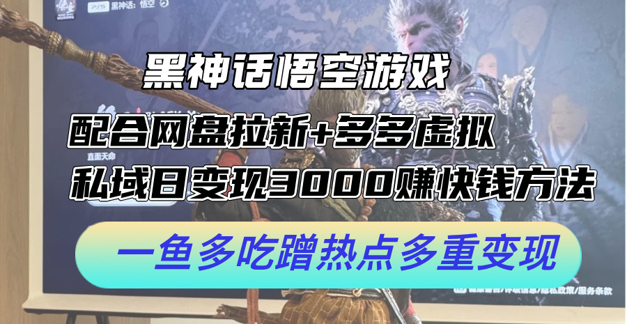 （12316期）黑神话悟空游戏配合网盘拉新+多多虚拟+私域日变现3000+赚快钱方法。…-来友网创