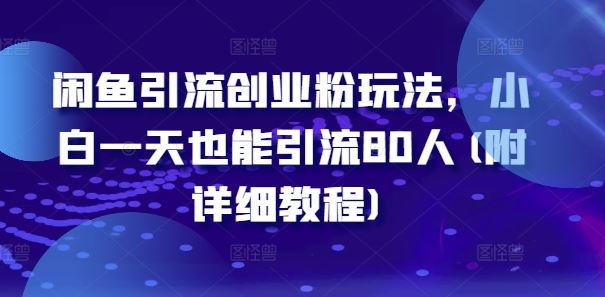 闲鱼引流创业粉玩法，小白一天也能引流80人(附详细教程)-来友网创