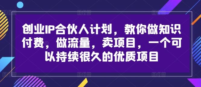 创业IP合伙人计划，教你做知识付费，做流量，卖项目，一个可以持续很久的优质项目-来友网创