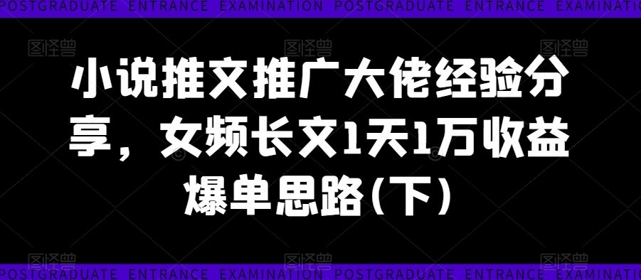 小说推文推广大佬经验分享，女频长文1天1万收益爆单思路(下)-来友网创