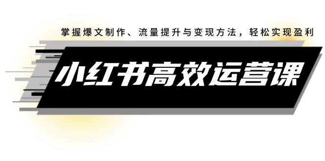 （12369期）小红书高效运营课：掌握爆文制作、流量提升与变现方法，轻松实现盈利-来友网创