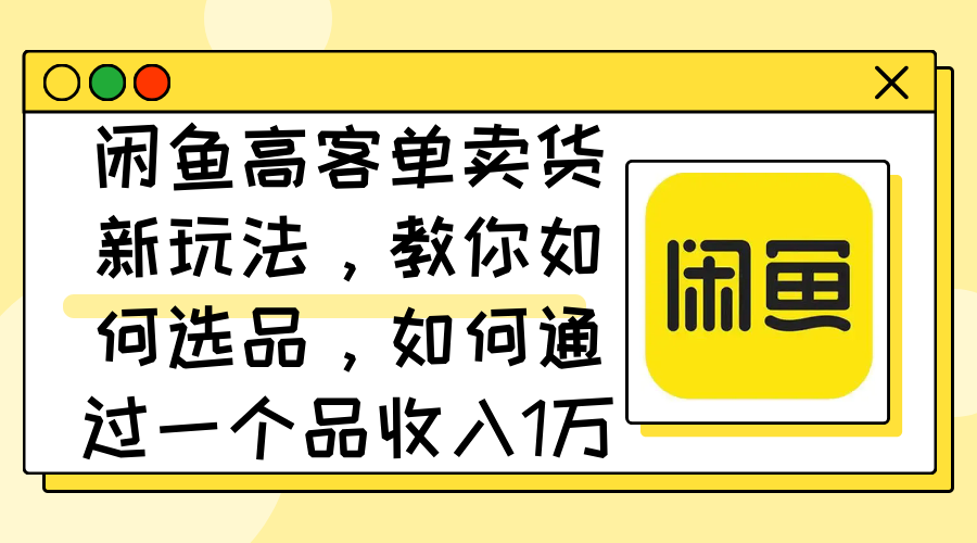 （12387期）闲鱼高客单卖货新玩法，教你如何选品，如何通过一个品收入1万+-来友网创