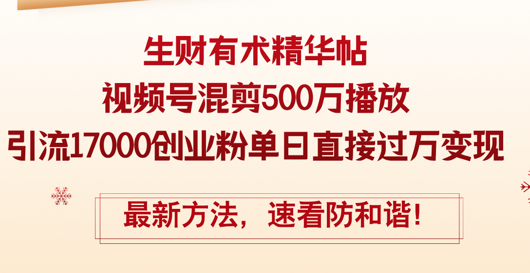 （12391期）精华帖视频号混剪500万播放引流17000创业粉，单日直接过万变现，最新方…-来友网创