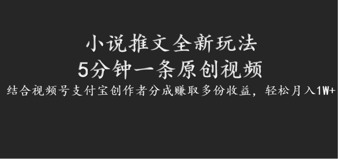 小说推文全新玩法，5分钟一条原创视频，结合视频号支付宝创作者分成赚取多份收益-来友网创