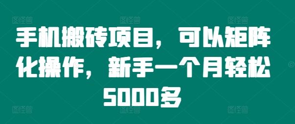 手机搬砖项目，可以矩阵化操作，新手一个月轻松5000多-来友网创